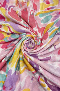 Bold Floral & Metallic Thread Print Frayed Scarf