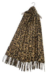 Luxe Leopard Print Wool Tassel Scarf