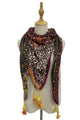 Leopard & Floral Stripe Print Square Tassel Scarf