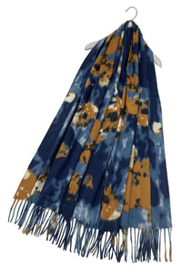 Abstract Flower Print Soft Wool Tassel Scarf