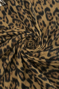 Luxe Leopard Print Wool Tassel Scarf