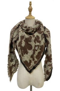 Leopard Print Boucle Effect Frayed Triangle Scarf