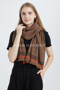 Houndstooth Check Print Frayed Scarf