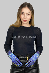 Van Gogh Starry Night Suede Touchscreen Gloves