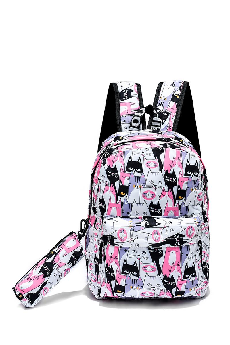 Cat Face Backpack With Pencil Case Fashion Scarf World