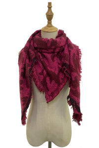 Leopard Print Boucle Effect Frayed Triangle Scarf