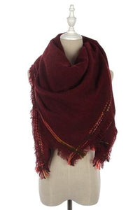 Colour Stitched Edge Square Frayed Scarf - Fashion Scarf World