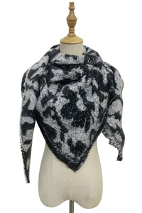 Leopard Print Boucle Effect Frayed Triangle Scarf