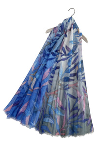 Ombre Leaf Print Frayed Scarf